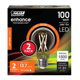 Feit Electric A100CL927CA/FIL/2 Filament Enhance LED Bulb, A19 Lamp, 100 W Equivalent, E26 Lamp Base, Dimmable, Clear